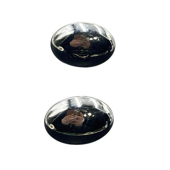 Margo Morrison Shiny Black Smooth Cabochon Hematite Sterling Silver Clip Earring - Picture 7 of 8